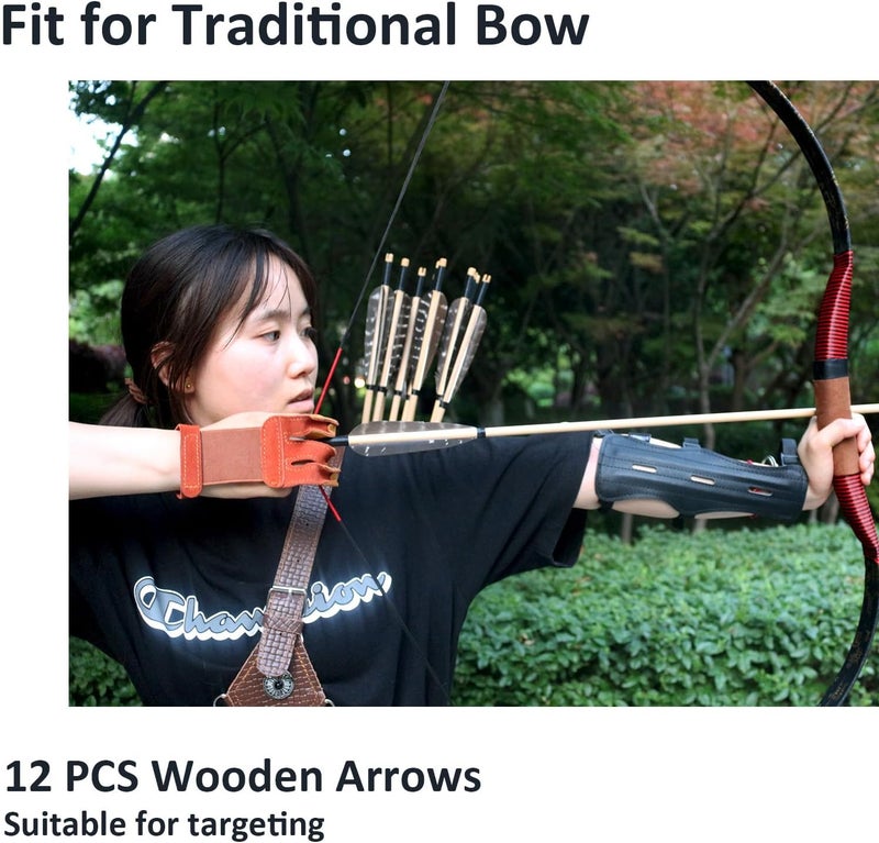 Luoyer 12 Pcs Archery Wooden Arrows with Feathers Handmade Targeting Arrows for Traditional Bow Recurve Bow Longbow for Adults 31inch - Image 5
